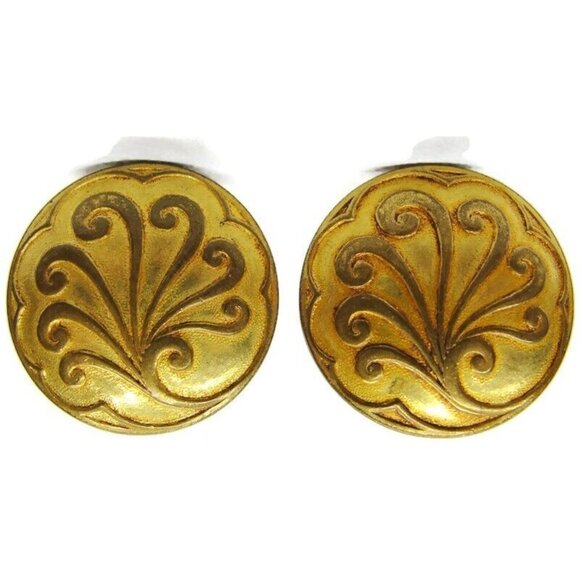 Round Cufflinks Gold Tone Unique Design Tux Shirt Dress Suit Vintage - Picture 1 of 7